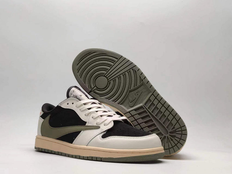 Travis Scott x Air Jordan 1 Low White and Black Green logo