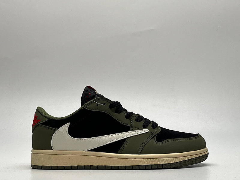Travis Scott x Air Jordan 1 Low Green and Black White logo
