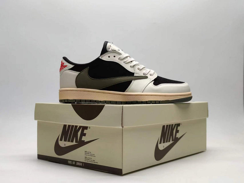 Travis Scott x Air Jordan 1 Low White and Black Green logo